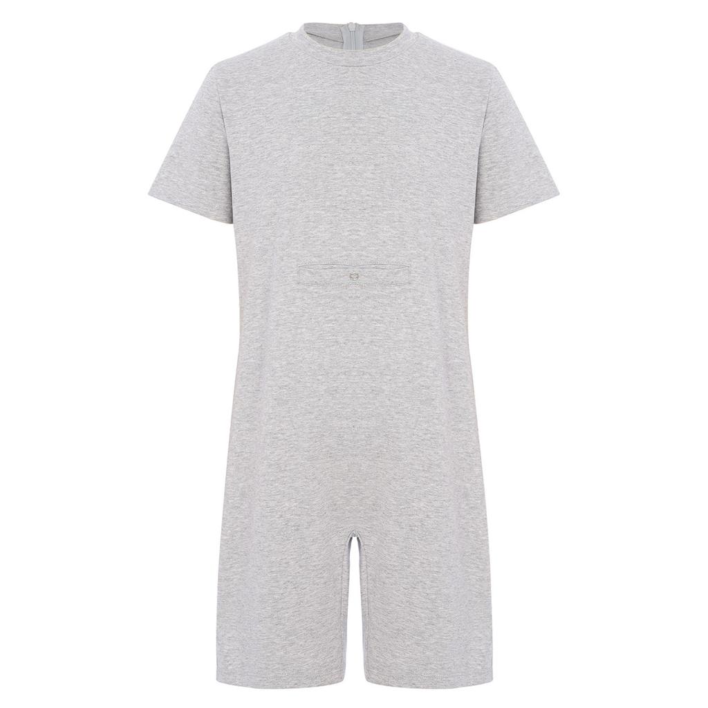 Boys Girls Adaptive Clothing Round Neck Short Sleeve Back Invisible Zipper Solid Color Jumpsuit
