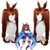 90cm Uma Musume Pretty Derby Daiwa Scarlet Cosplay Wig Orange Red Wig with Bangs Ponytail Ears Synthetic Hair Heat Resistant