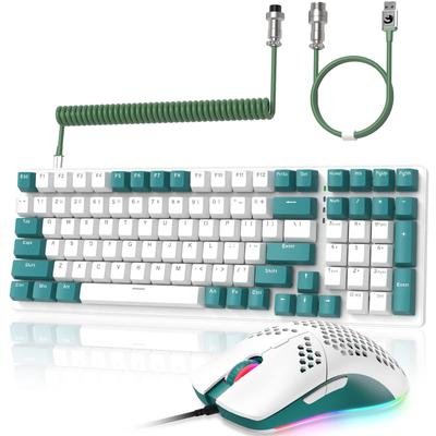 Игровая клавиатура MAMBASNAKE K3, мышь, спиральный кабель, комплект с подставкой для запястий, 98-клавишная механическая клавиатура, независимые переключатели клавиш, сохраняет цифровую область, радужная подсветка