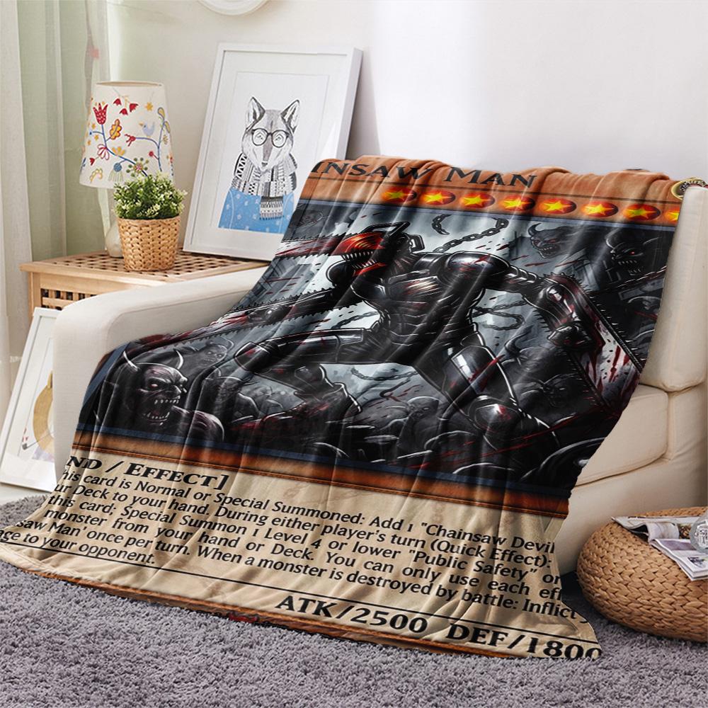 1PC Chainsaw Man Patterned Flannel Blanket Suitable For All Seasons For Home Decor Warmth And Comfort Gifts Holiday Present
