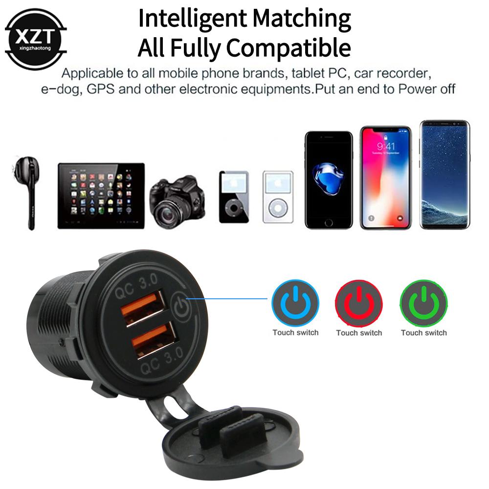 36 Вт QC3.0 USB зарядное устройство мотоцикл автомобиль грузовик лодка двойное USB зарядное гнездо водонепроницаемый сенсорный переключатель для телефона планшет камера GPS DVR
