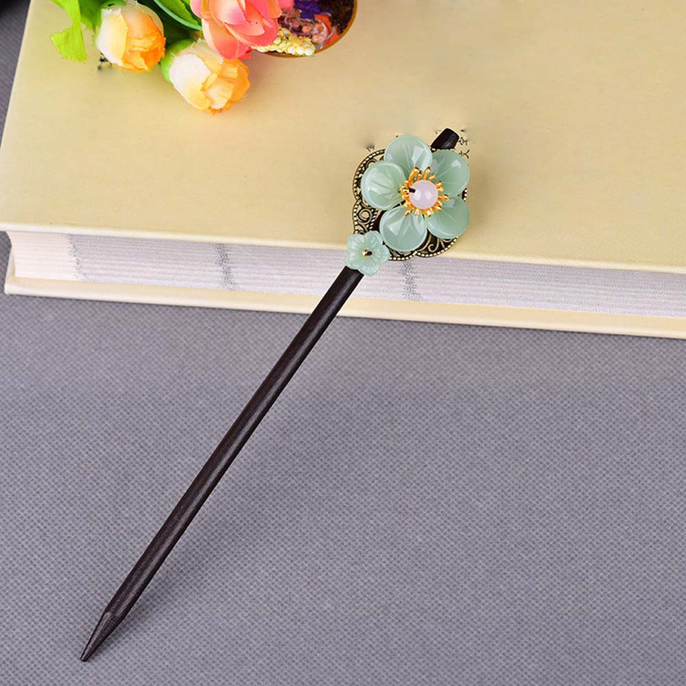 Girls Glaze Flower Chinese Style Female Antique Hairpin Han Costume Accessories Wooden Hair Stick