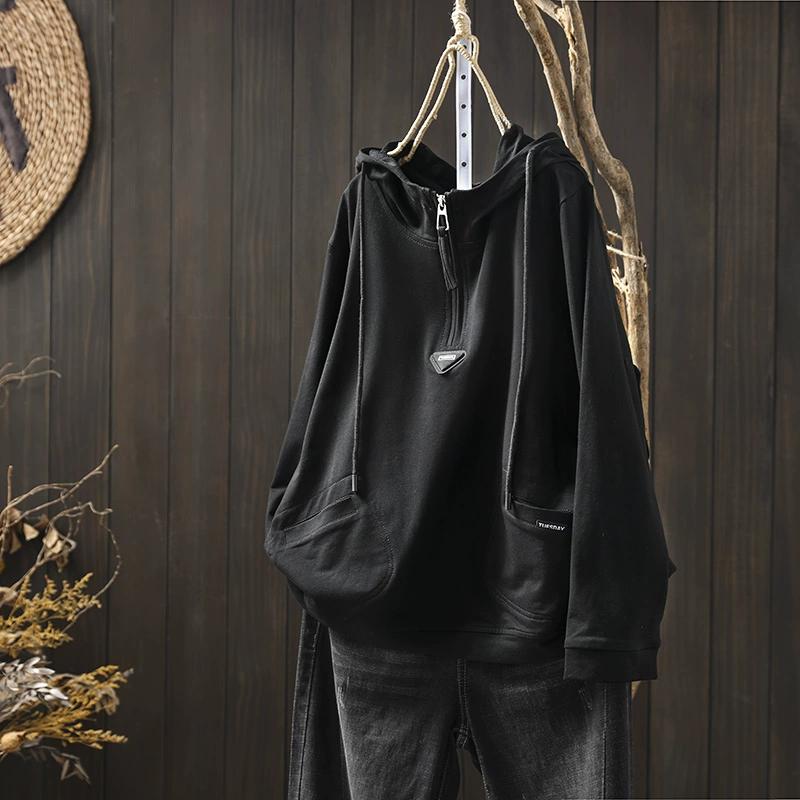 Hoodies Sweatshirts Hat Pullovers Patchwork Tops Women Loose Casual Green Cotton