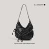 New Large-capacity Soft Leather Black Multi-pocket Locomotive Bag Women's Simple and Versatile Shoulder Messenger Bag