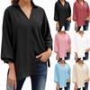 Women's Fashion V-Neck Solid Color Casual Seven Sleeve Button Down Shirt