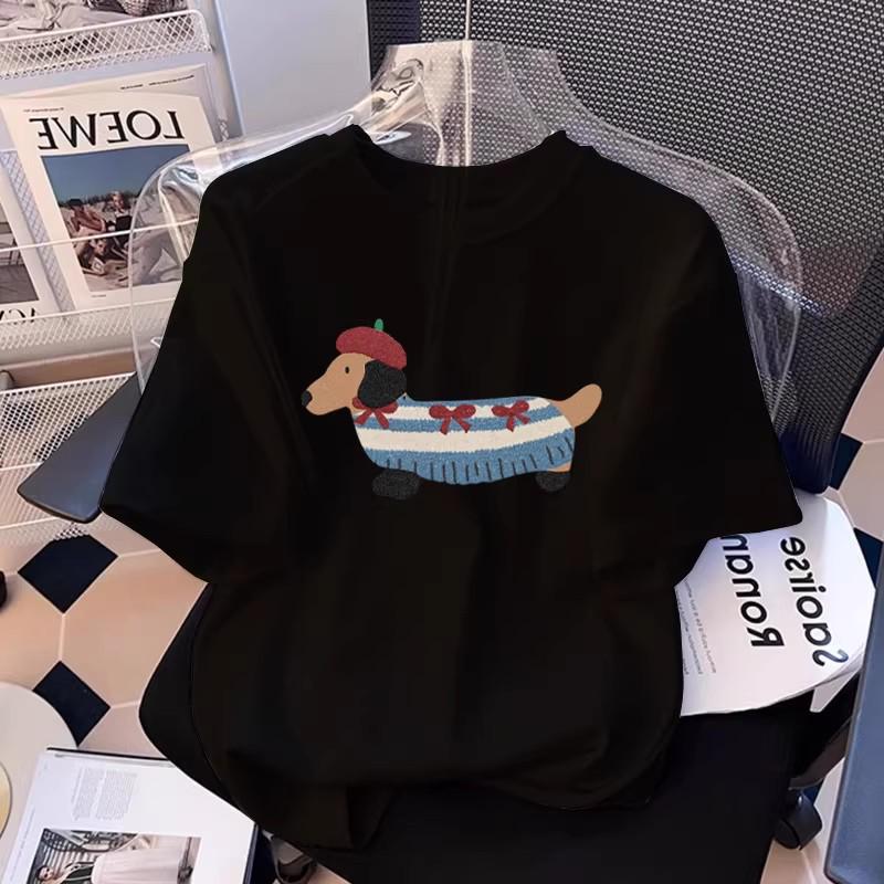 Женская летняя футболка 2026 года с мультяшным принтом, короткий рукав, свободный крой, повседневная, корейский стиль, круглый вырез