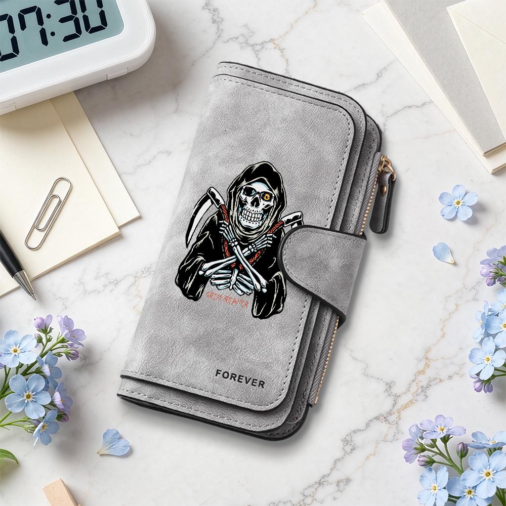 Grim Reaper Pattern Long Wallet Forever Stylish Durable PU Cardholder Purse