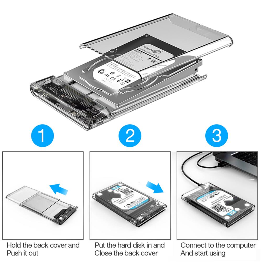 Внешний USB HDD чехол 5 Гбит/с 2,5-дюймовый прозрачный чехол для жесткого диска Корпус жесткого диска SATA HDD SSD чехол для хранения ноутбука ПК