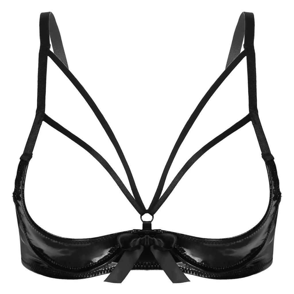 Женский бюстгальтер с открытой чашкой, экзотическая одежда, кожаный бюстгальтер с бантом на косточках, топы на бретелях, бюстгальтер, нижнее белье, нижнее белье