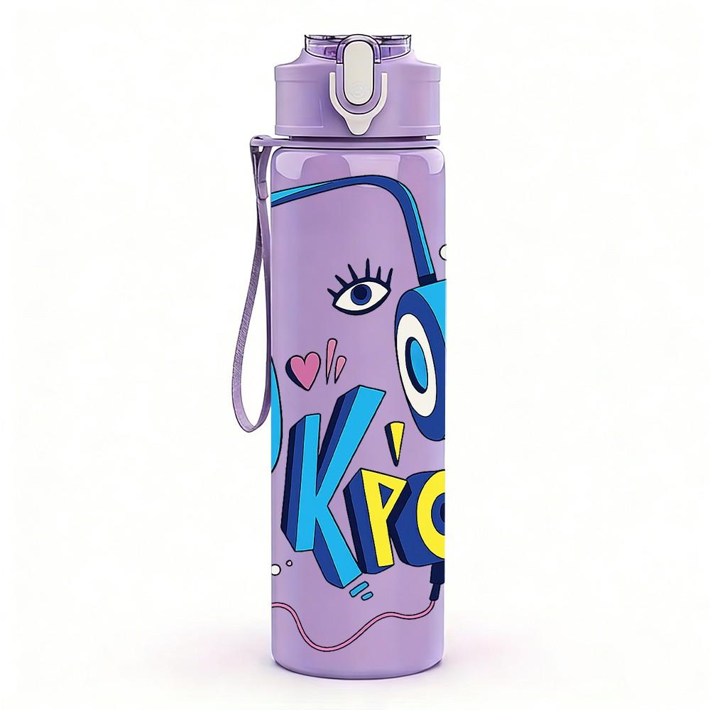 1PC Colorful Headphone Music Theme Art 750ml Color Plastic Sports Water Bottle Leakproof Flip Straw Lid Suitable for Sports Office Home Use