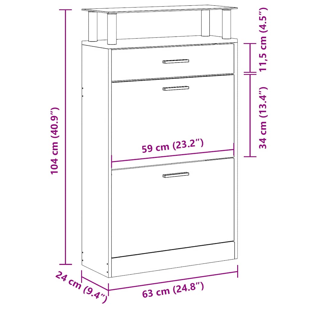 Shoe Cabinet Black 63 x 24 x 104 cm Particleboard