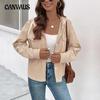 Spring and Autumn Women's Corduroy Hooded Jacket Vintage Cardigan Pocket Drawstring Top
