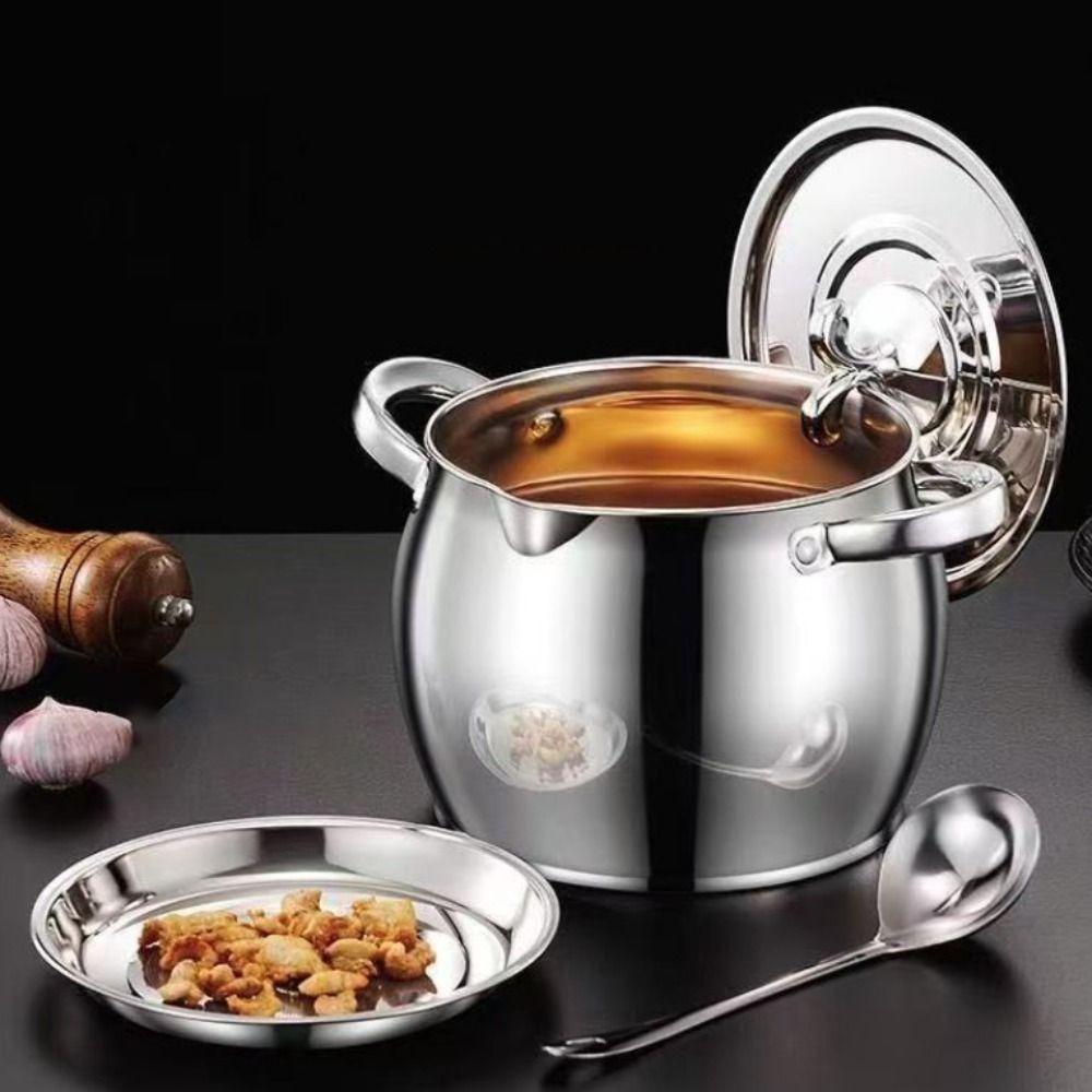Stainless Steel Lard Strainer Tank Binaural Handle Lard Storage Can Durable Oil Filter Pot  Cooking