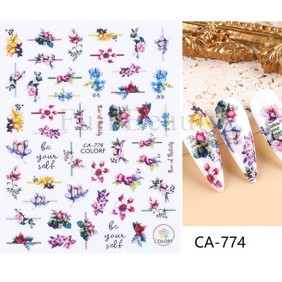 1шт 3D наклейки для ногтей Цветочные растения Nail Art Наклейки Цветочные листовые весенние ползунки Маникюрный декор