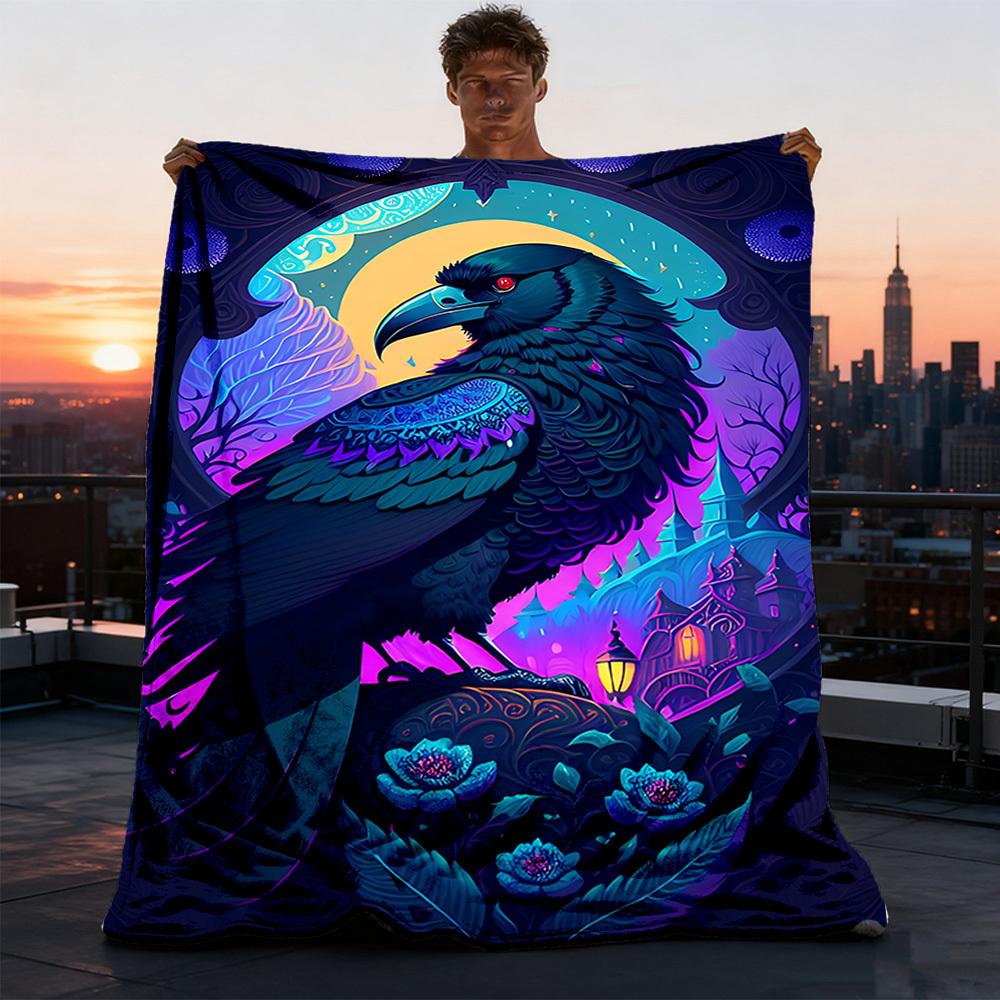 1pc Raven Fantasy Artwork Outdoor Flannel Blanket, Cozy & Warm Soft Te Playful Design, Napping Camping,