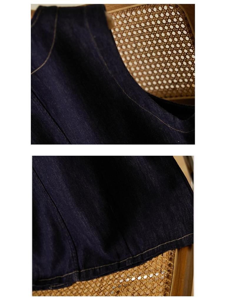 Женский художественный ретро джинсовый жилет Bieyang с тремя карманами - Высококлассное универсальное пальто для начала осени