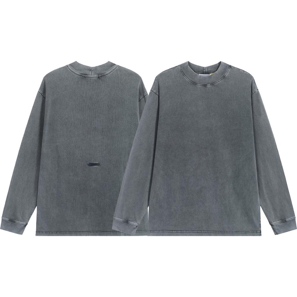 Футболка свободного кроя с длинным рукавом и круглым вырезом в стиле ретро унисекс с потертостями и однотонным принтом