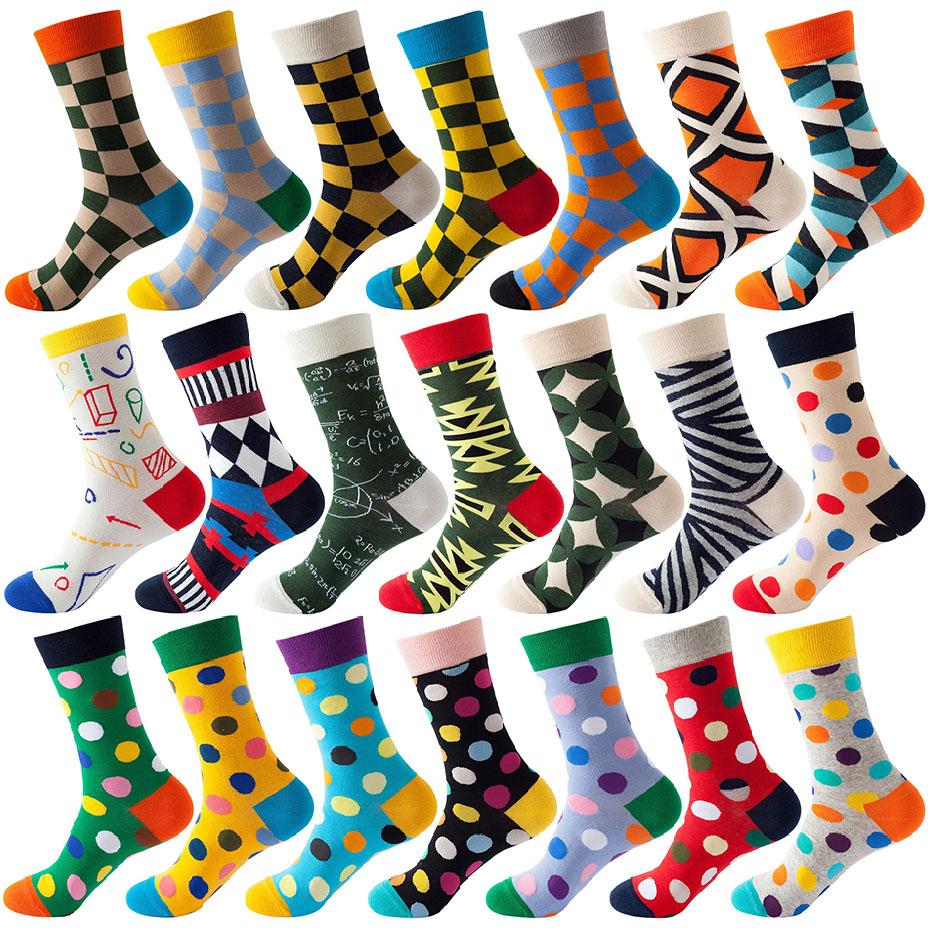 1 пара новых модных повседневных носков Happy для мужчин, женские носки средней длины в стиле хип-хоп с ромбическими точками