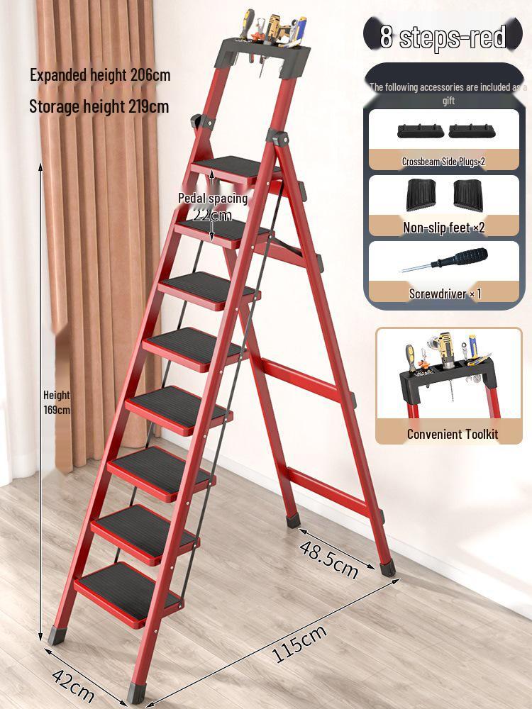 Four-Step Folding Telescopic A-Frame Ladder for Indoor Use