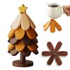 Christmas Tree Trivet Mats Set Heat-Resistant Wood Tripod Pot Holder Stain Resistant Table Protectors for Kitchen Dining