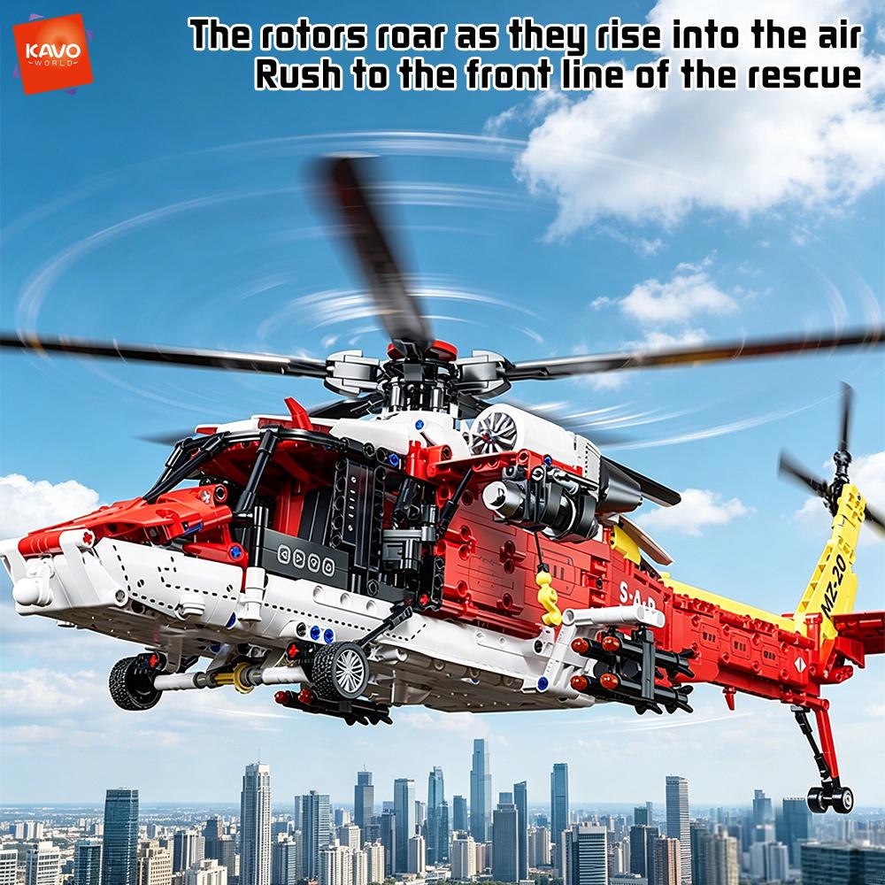 1528PCS High Simulation Coast Rescue Helicopter Building Bricks DIY Puzzle Aircraft Model Birthday Gifts for Children