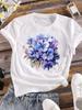 (Asian Size) Women Flower Watercolor Trend Cute 90s Short Sleeve Fashion Tee Top Clothing Print Lady Casual Tshirt Female Graphic T-shirts