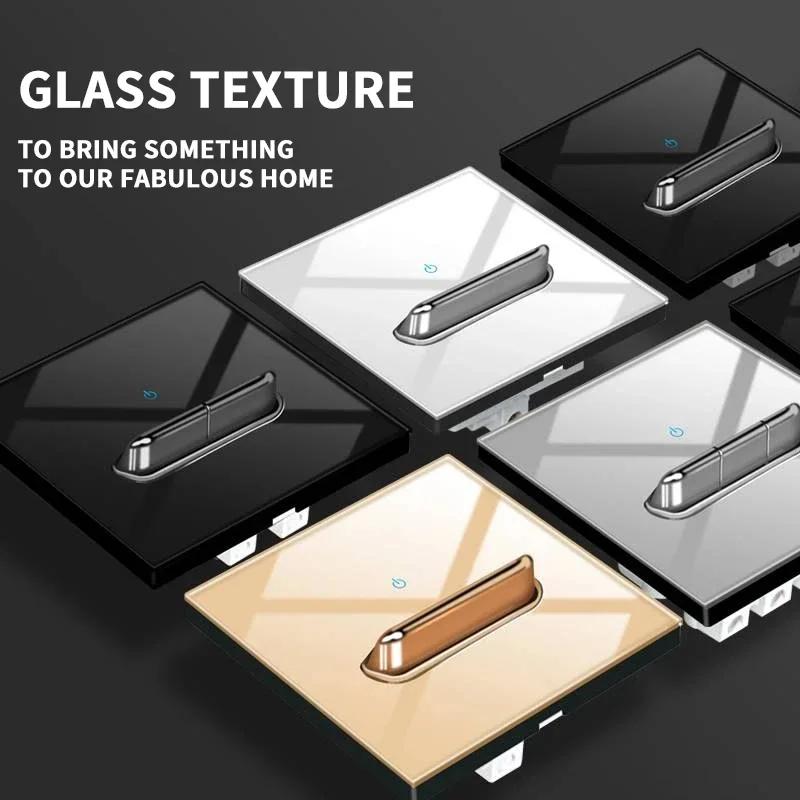 Черная закаленная стеклянная настенная панель выключателя LED 1-4Gang ретро тумблерный выключатель света стандарты ЕС и Великобритании 2 USB розетки, европейская розетка 16A