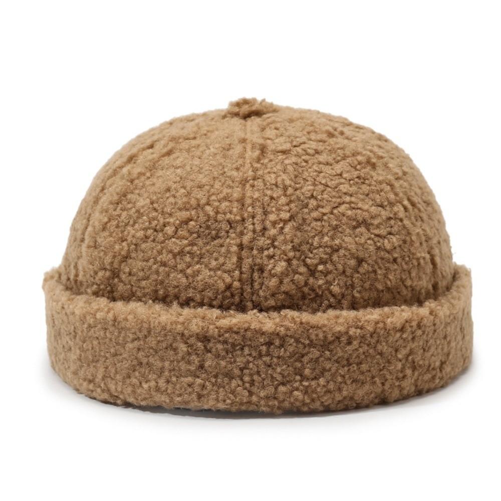 Imitation Lambswool Docker Cap Solid Color Brimless Hat Simple Melon Skin Cap Winter