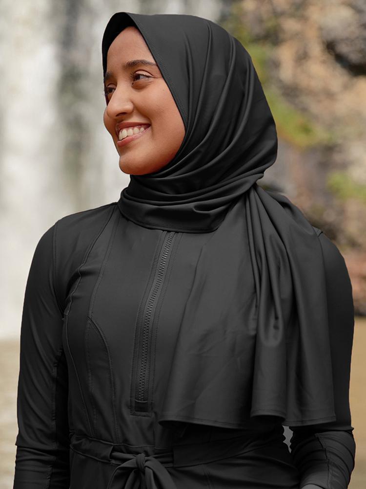 Solid Modest Islamic Muslim Swim Hijab Head Wrap Instant Turban Black Scarf Women Plain Long Head Scarves Bandanna 160*55CM