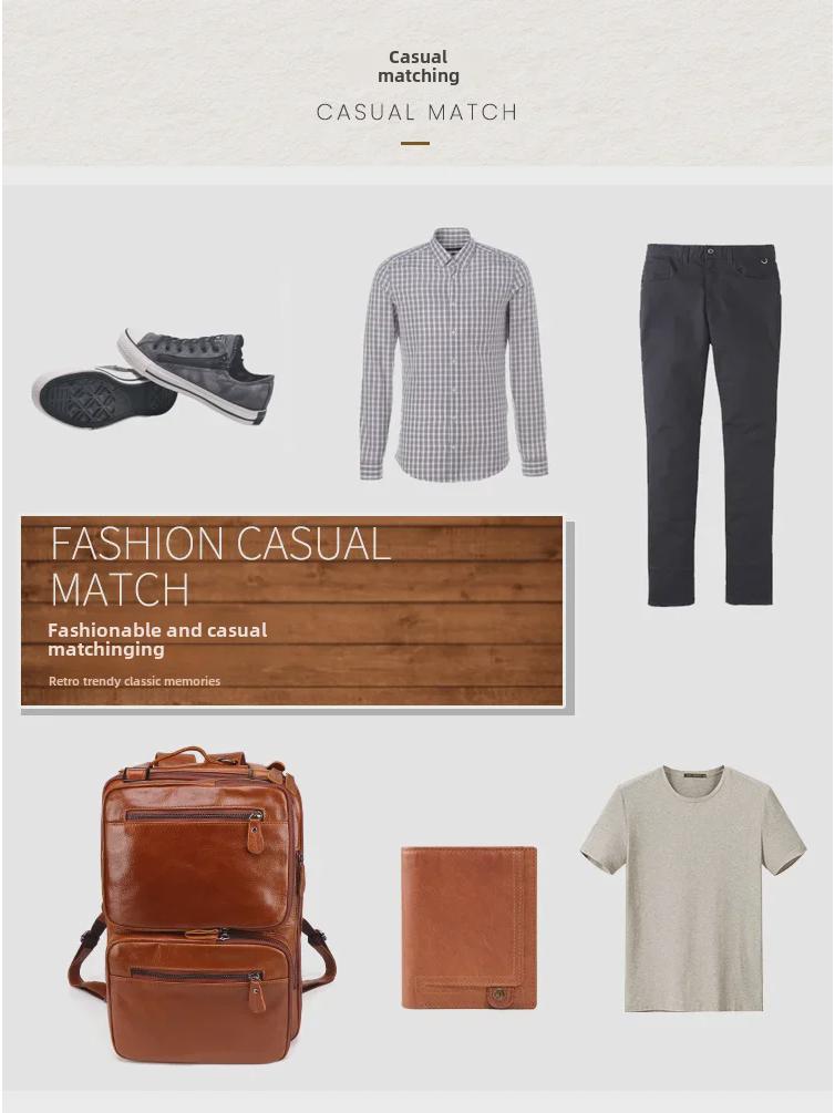 Мужской многофункциональный рюкзак из натуральной кожи и расширяемый портфель с большой вместимостью и множеством карманов