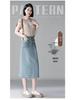 Women's Light Blue High Waist Denim A-Line Skirt with Slit - Spring 2026 Fashion