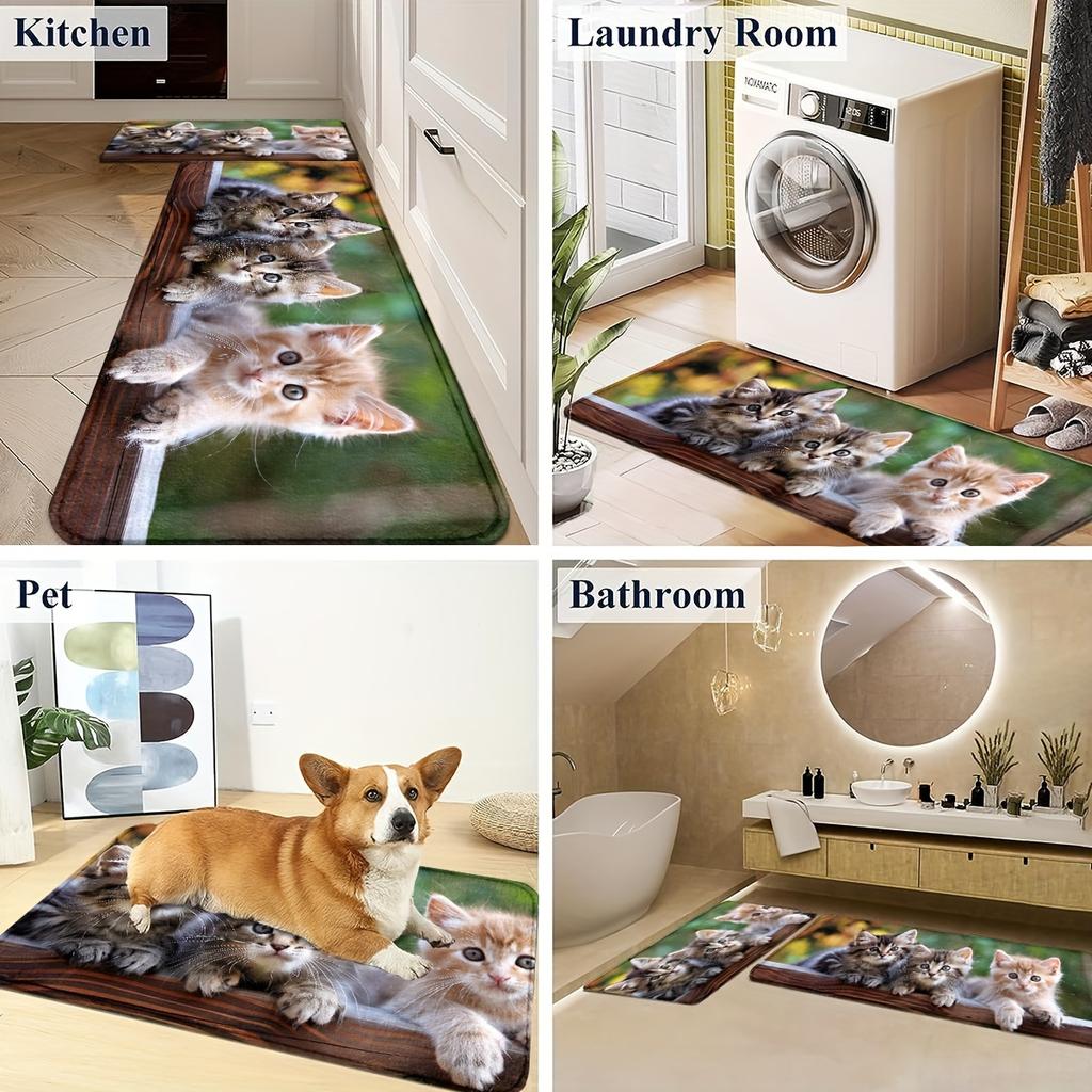 1Pcs Anti Fatigue Kitchen Rugs, Cute Cat Print Waterproof Non-Slip Thick Cushioned Kitchen Mat Heavy Duty Comfort Standing Mat for Kitchen