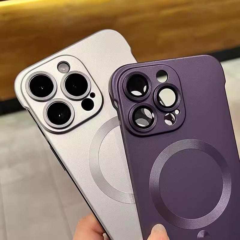 Matte borderless titanium gray magnetic charging case for Phone 14 15 13 12 11 Pro Max Plus magsafe ultra thin hard bumper cover