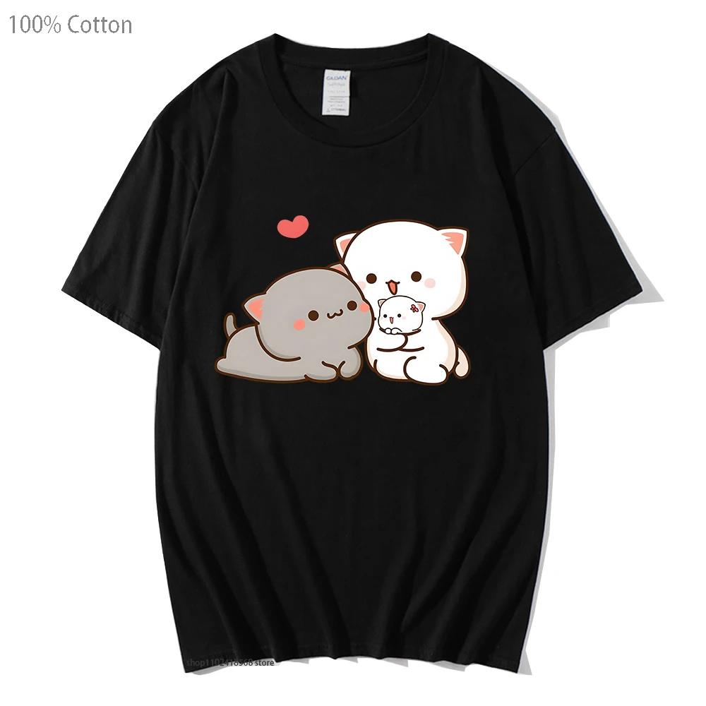 Футболки Peach Cat женские забавные модные футболки Mochi Peachcat женские топы Harajuku с круглым вырезом 100% хлопок Kawaii футболки одежда