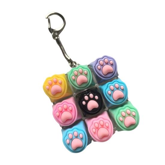 Cat Paw Keyboard Fidget Toy 9-in-1 LED Light-up Keyboard Keychain Decompression Button Finger Clicker Toy Work Travel Stress Relief Desk
