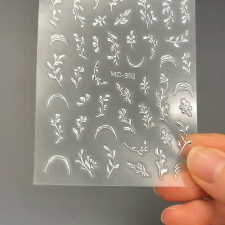 Наклейки для ногтей «Золотой лист» Золотые ветви и нефритовые листья - Наклейки в китайском стиле