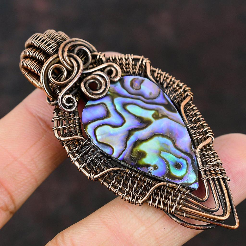 Подвеска из ракушки абалона, обернутая медной проволокой, дизайнерская бижутерия с драгоценными камнями, подвеска ручной работы, подарок для матери, украшения из ракушки абалона для подарка