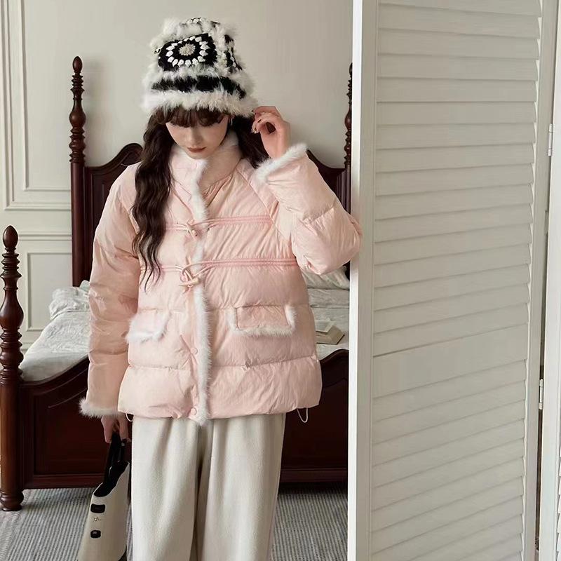 Высококачественный белый пуховик из норки с утиным пухом, женский зимний модный короткий стоячий воротник, милое теплое маленькое пальто