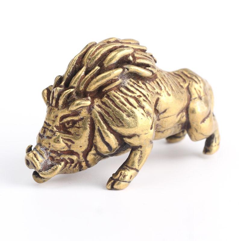 Brass Wild Boar Pig Swine Vintage Simulated Animal Statue Metal Figure Props Home Office Desk Decor Ornament Toy Tea Pet Gift