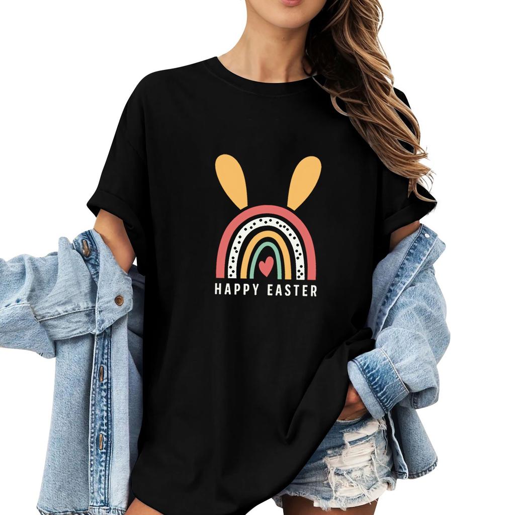 Женская повседневная футболка с коротким рукавом и круглым вырезом с пасхальным принтом