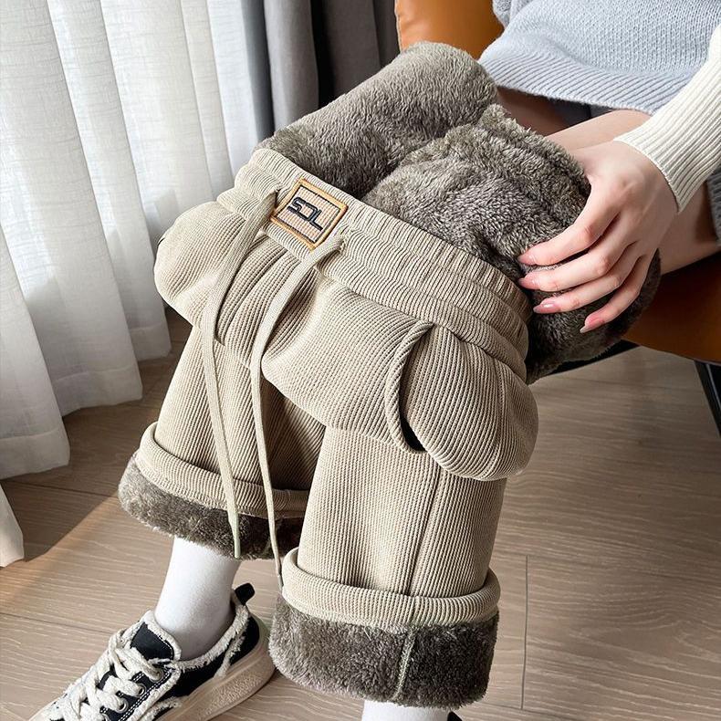 Зимние брюки с широкими штанинами женские осенние плюшевые брюки женские очень толстые из овчины теплые прямые брюки джоггеры женские