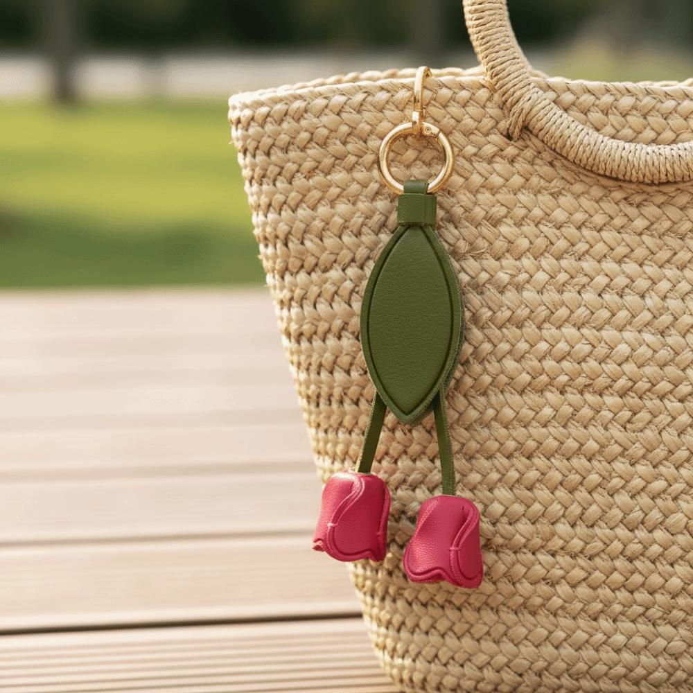 DIY Tulip Leather Pendant Handmade Bag Charm Lovely Flower Pu Keychain Men