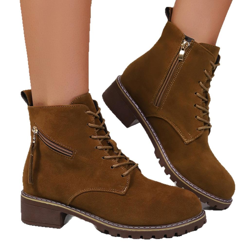 Женские ботильоны больших размеров 2025 новые винтажные ботильоны женские на толстом каблуке с круглым носком ботинки Мартина боковая молния в британском стиле женская обувь