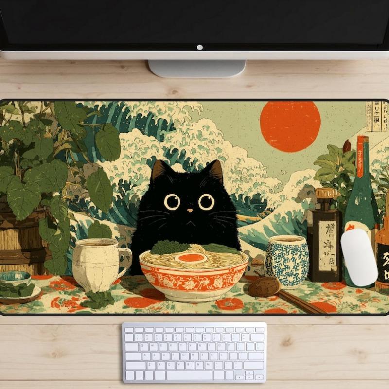 Vintage Desk Mat Black Cat Desk Pad Cute Anime Mousepad Laptop Mat pad for Computer Mouse Office Accessories 900x400 Mouse Mat