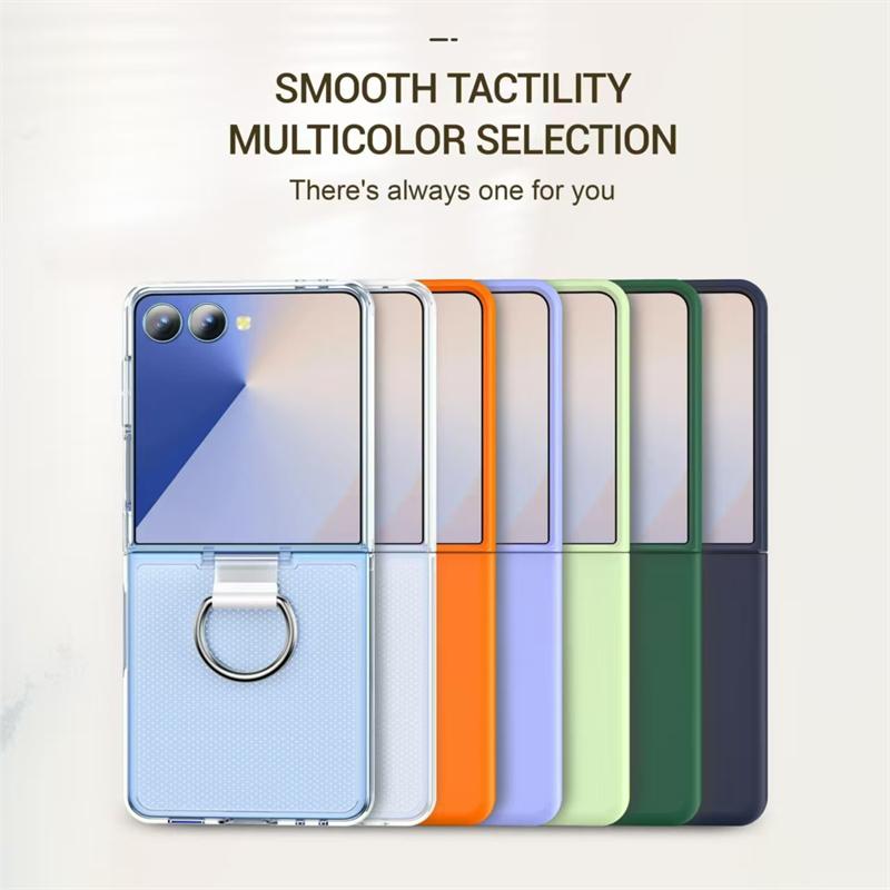 Роскошный чехол с кольцом-держателем для Samsung Galaxy Z Flip 7 6 5 4 3 ZFlip7 ZFlip6 Пряжка для пальца Однотонный Матовый Ударопрочный ПК-чехол