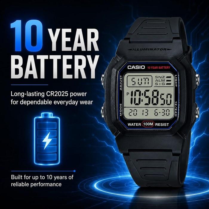 Стандартные цифровые часы Casio W800H-1A (черный)