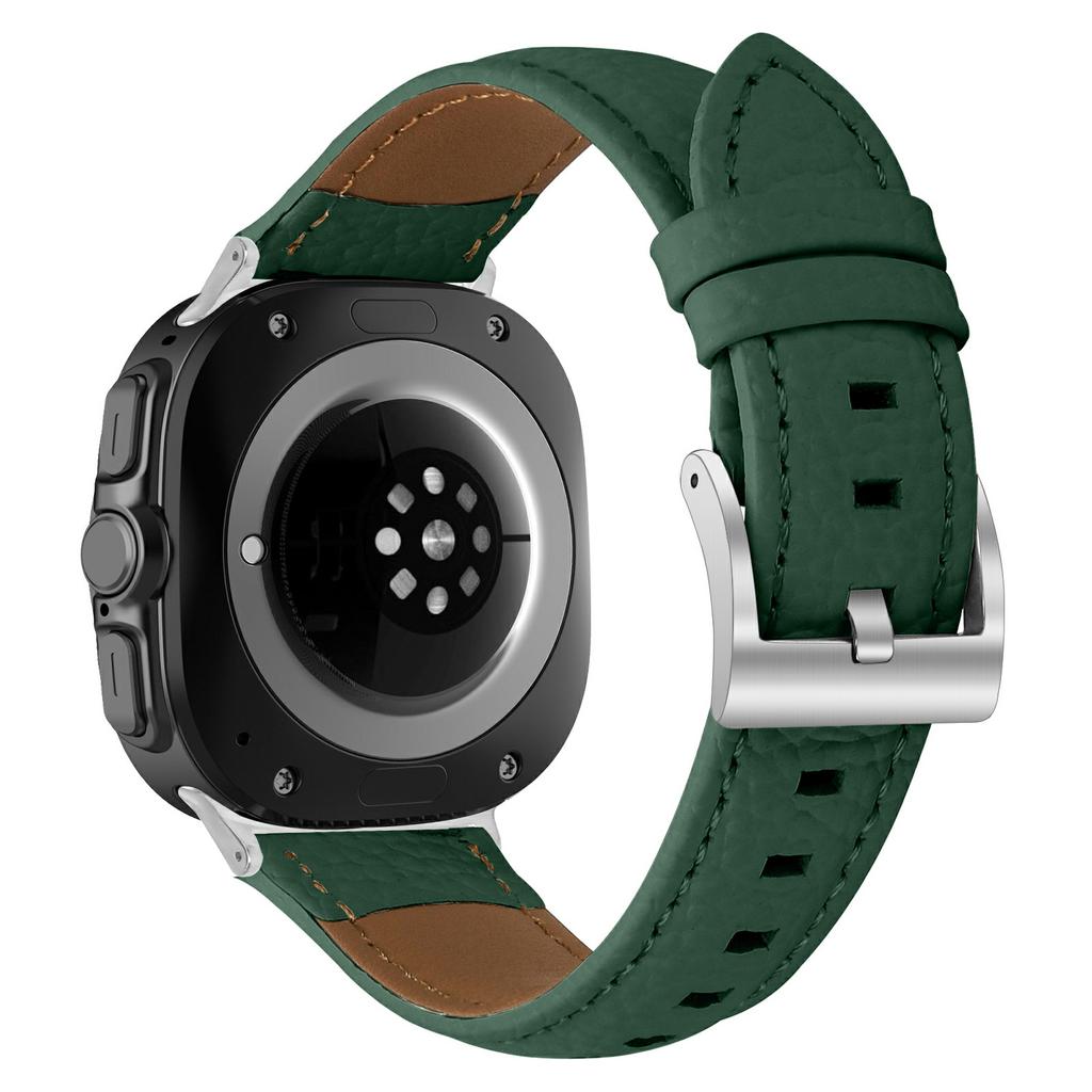 Для Samsung Galaxy Watch Ultra (2025) 47 мм/Watch Ultra 47 мм Ремешок из натуральной коровьей кожи с текстурой личи, остроконечный, с серебряной пряжкой