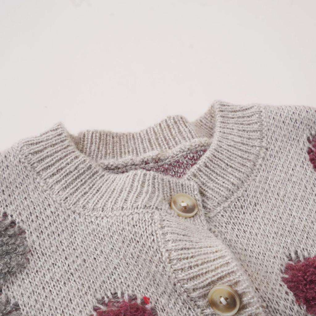 Детский шерстяной свитер-кардиган в корейском стиле в горошек, весна 2024 г.