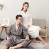 Couples Spring and Summer Thin Bathrobe Men's and Women's Simple Solid V-neck 3/4 Sleeve Lace Up Robe with Pockets