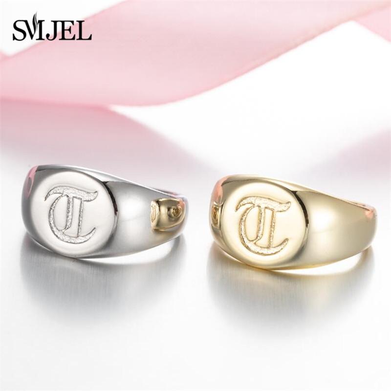 SMJEL Gothic Initial Letter Rings Silver Color Ancient Old English Rings Alphabet Personalize Jewelry Family Christmas Gifts